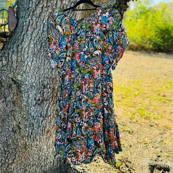 XL By Anthropologie-Robin green blue + pink Paisley tiered ruffle mini dress.XL - Picture 7 of 16